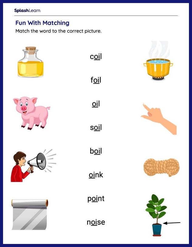 Words With Oi Worksheet for 3: Match the oi Sound