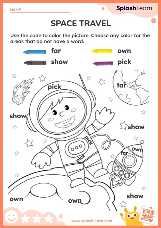 Sight Words Worksheet for 3: Space Travel Color The Sight Words