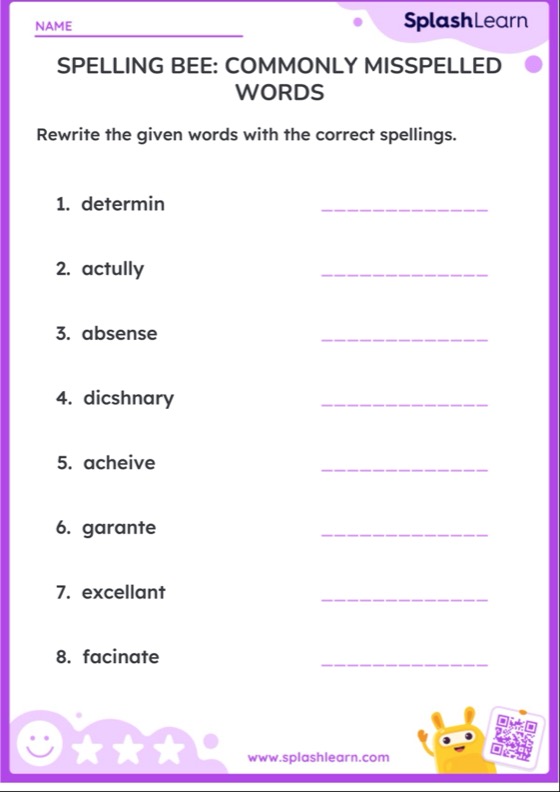 Common Misspellings Worksheet for 6: Spelling Bee Commonly Misspelled Words