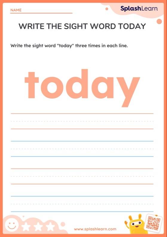 Sight Words Worksheet for 3: Write the Sight Word Today