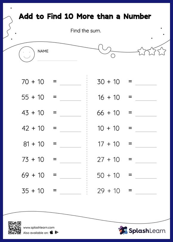 Add With 10 Worksheet for 1: Add to Find 10 More than a Number Horizontal Addition