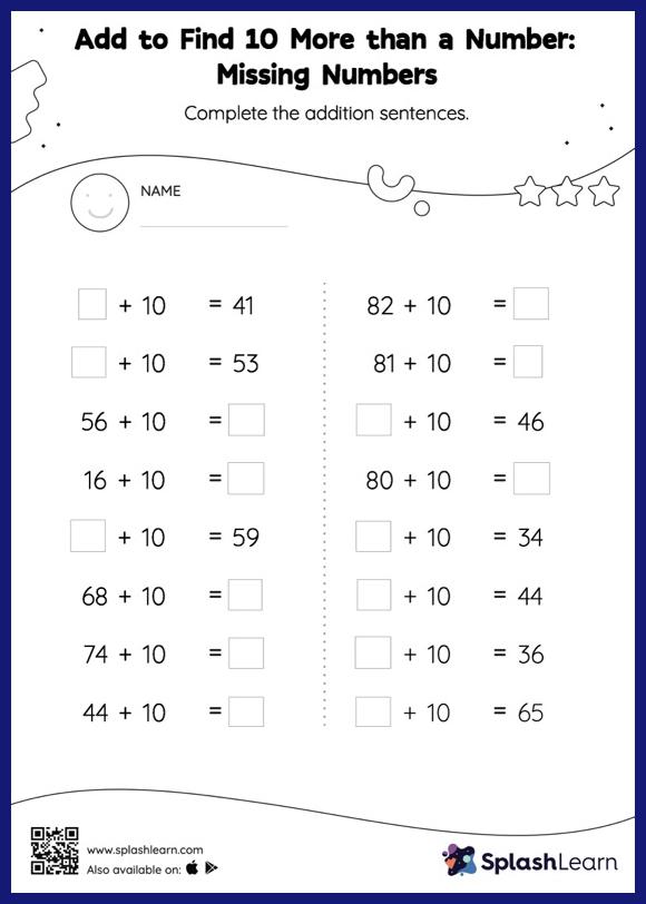 Add With 10 Worksheet for 1: Add to Find 10 More than a Number Missing Numbers