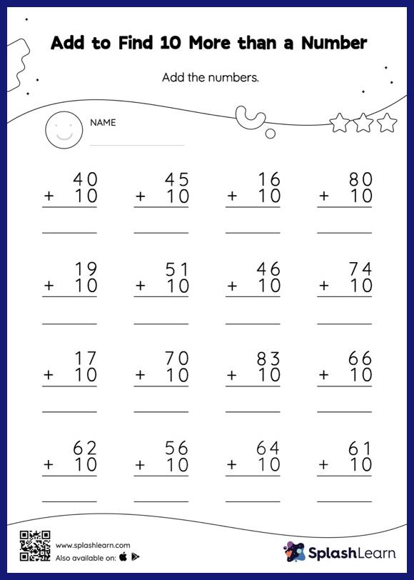 Add With 10 Worksheet for 1: Add to Find 10 More than a Number Vertical Addition