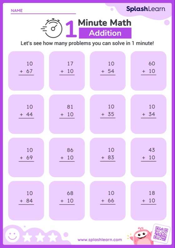 Add With 10 Worksheet for 1: Add to Find 10 More than a Number Vertical Timed Practice