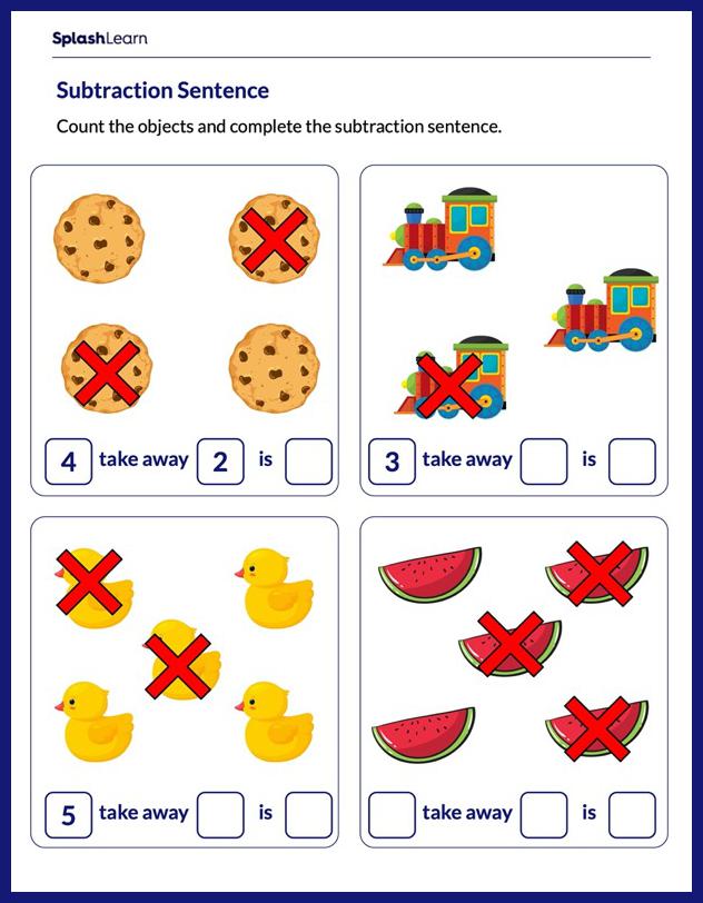 Subtract With Pictures Worksheet for Pre-K: Subtraction Sentence