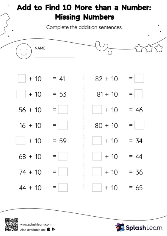 Add With 10 Worksheet for 2: Add to Find 10 More than a Number Missing Numbers
