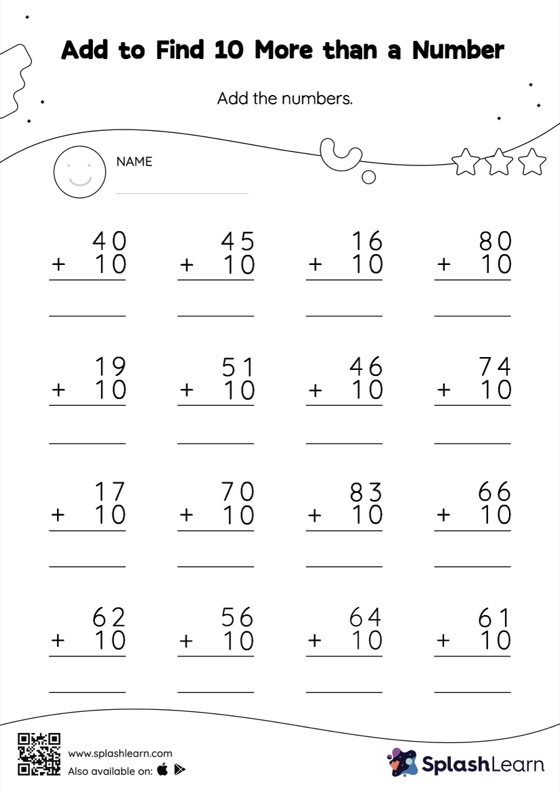 Add With 10 Worksheet for 2: Add to Find 10 More than a Number Vertical Addition