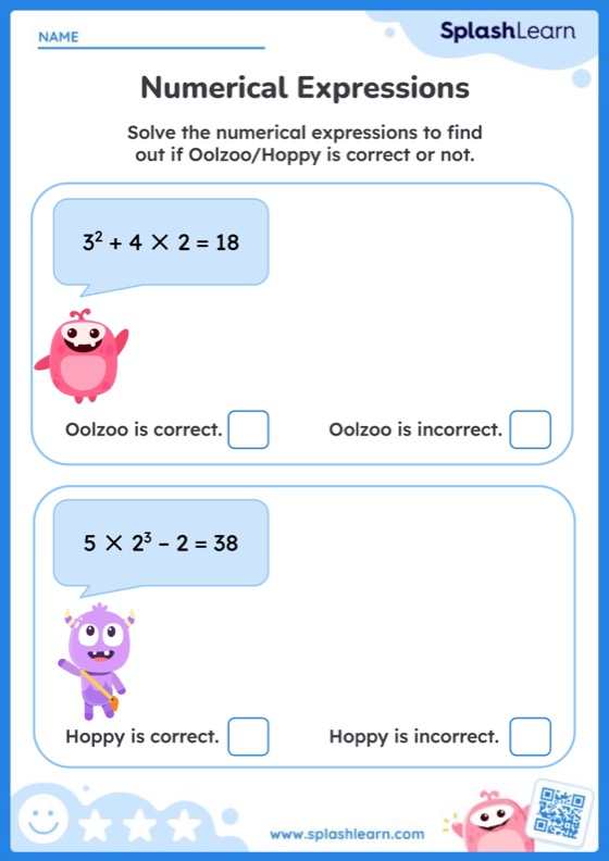 Order Of Operations Worksheet for 6: Check Numerical Expressions Solutions