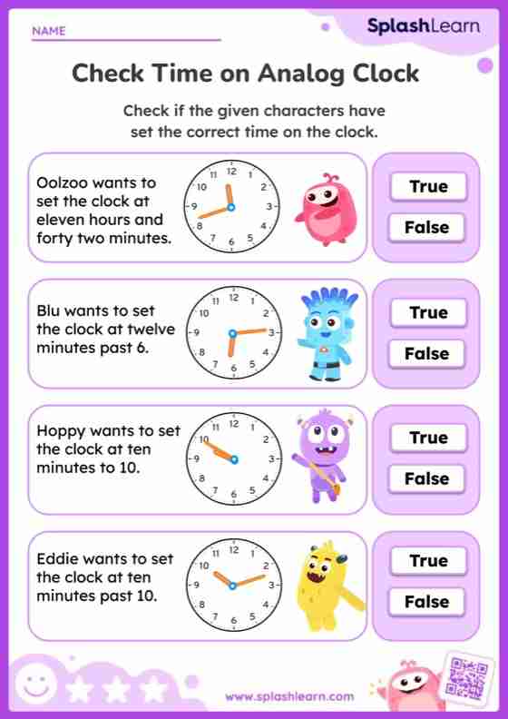 Time To The Nearest Minute Worksheet for 3: Check Time on Analog Clock