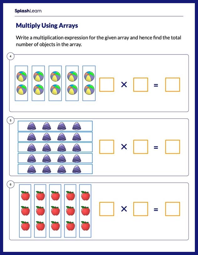 Multiplication With Arrays Worksheet for 3: Multiplication Sentence for an Array