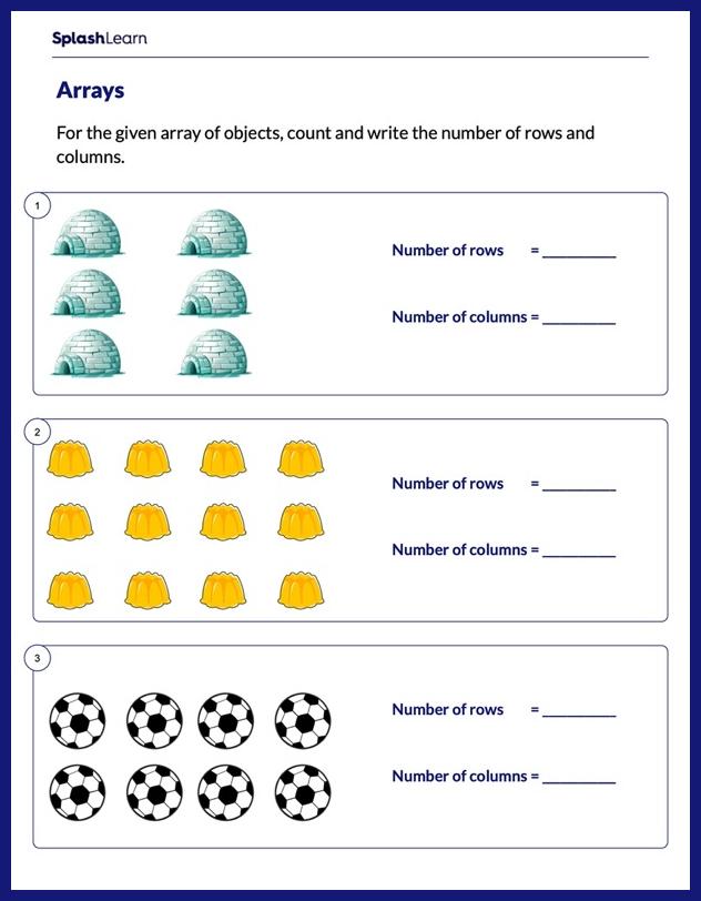 Multiplication With Arrays Worksheet for 3: Rows and Columns