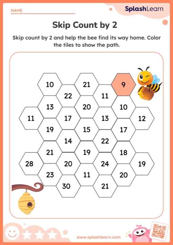 Skip Count By 2 Worksheet for 2: Skip Count by 2 to Find the Path
