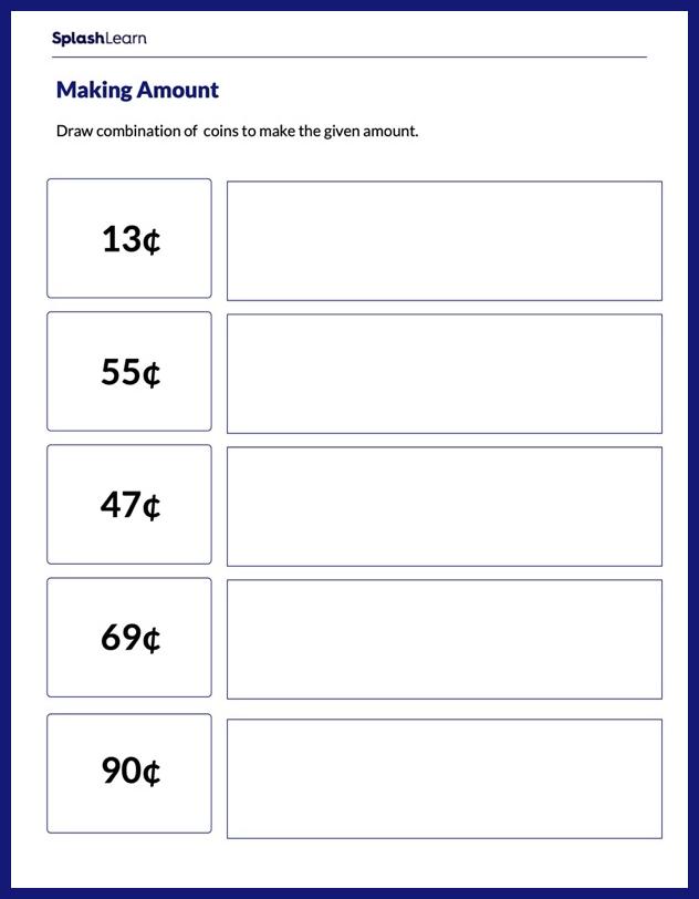 Counting Money Worksheet for 2: Use Coins to Make Different Amounts