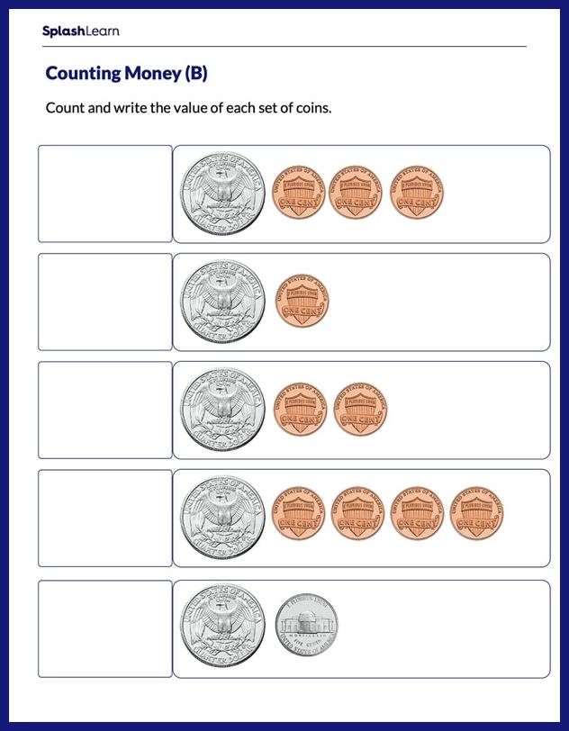 Counting Money Worksheet for 2: Write the Value of a Set of Coins