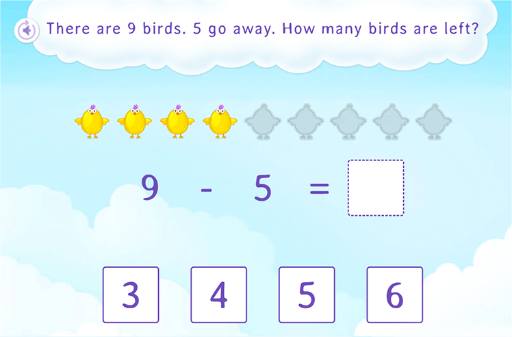 Subtract With Pictures game for K: Solving Word Problems to Find the Difference