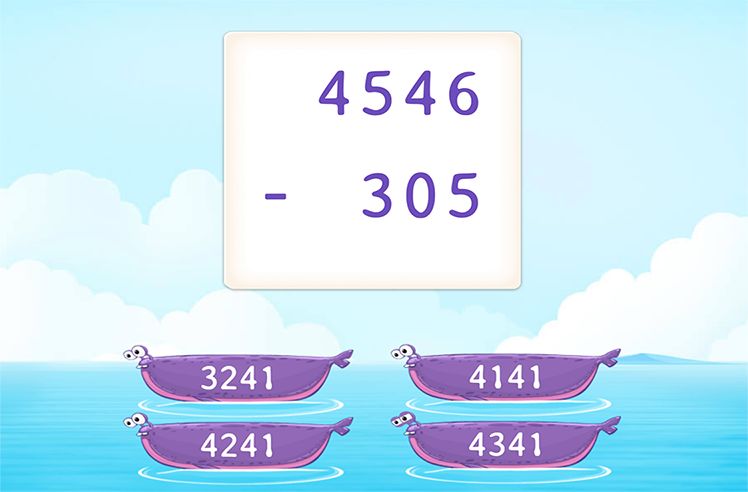 4-Digit Subtraction Without Regrouping game for 3: Subtracting 3-Digit Numbers from 4-Digit Numbers without Regrouping