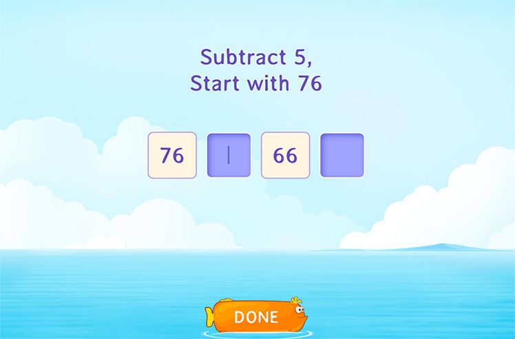 Number Patterns game for 4: Filling in the Correct Number Using Subtractive Patterns