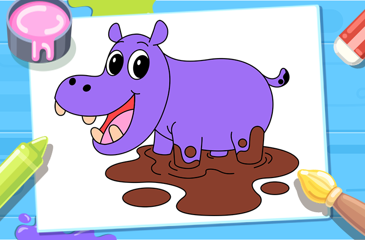 Animals game for Pre-K: Hippopotamus Coloring Adventure