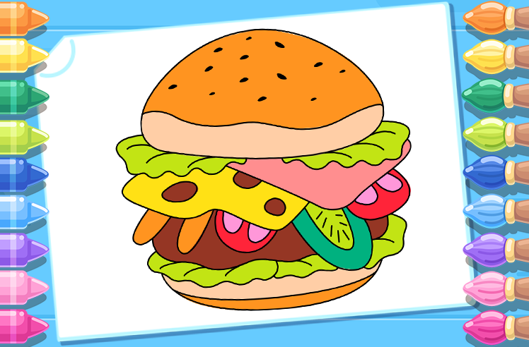 Food game for Pre-K: Delicious Burger Coloring Adventure