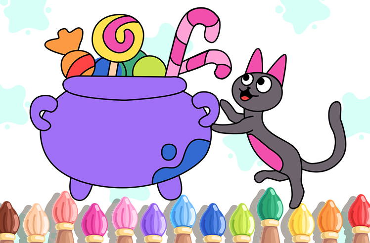Halloween game for Pre-K: Mysterious Black Cat Coloring Adventure
