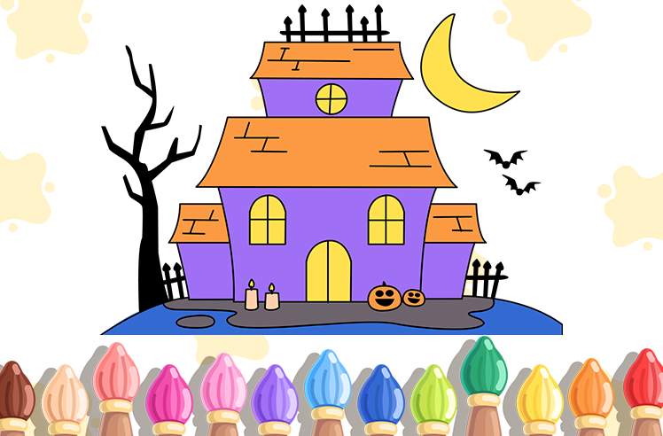 Halloween game for Pre-K: Spooky Halloween House Coloring