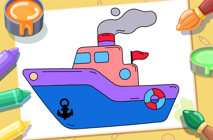 Vehicles game for Pre-K: Ship Sailing Coloring Adventure