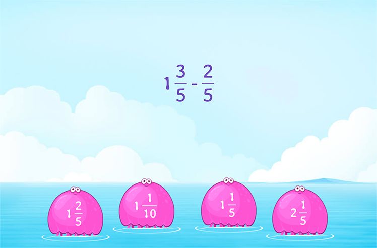 Subtract A Fraction From A Mixed Number game for 4: Finding the Difference Between a Mixed Number and a Fraction