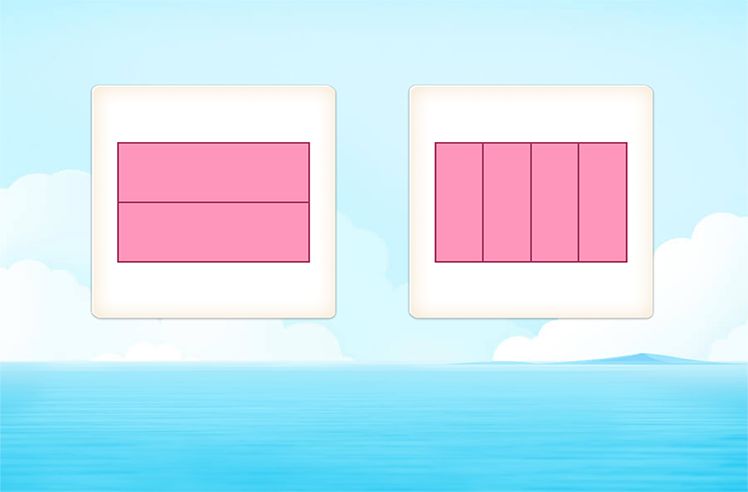 Partition In Halves, Thirds, And Fourths game for 1: Four Equal Shares