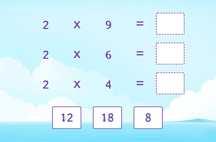 Multiplication By 2 game for 3: Multiplying and Matching (Facts of 2)