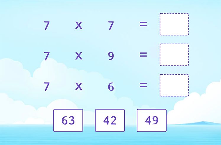 Multiplication By 7 game for 3: Multiplying and Matching (Facts of 7)