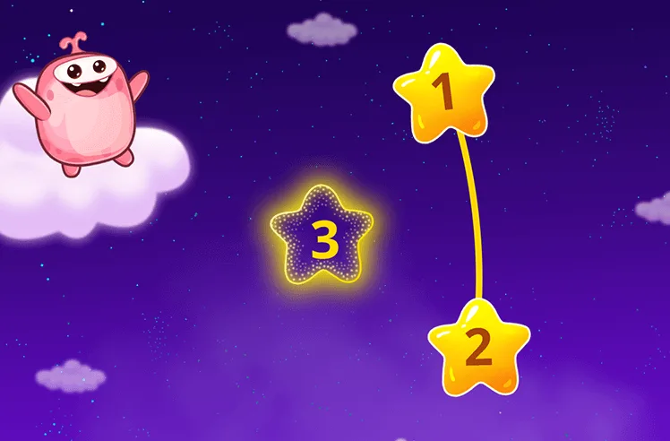 Number Recognition Within 5 game for Pre-K: Connecting the Number Stars from 1 to 3